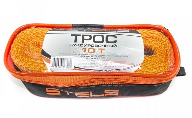 Трос буксировочный 10 т, 2 крюка, сумка на молнии Россия STELS 54383