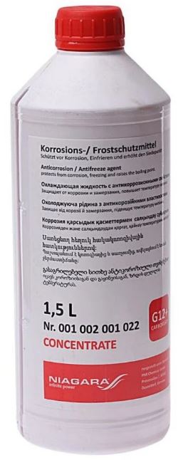Жидкость охлаждающая концентрат антифриза G12+ (красный)1,5 л., NIAGARA 001002001022